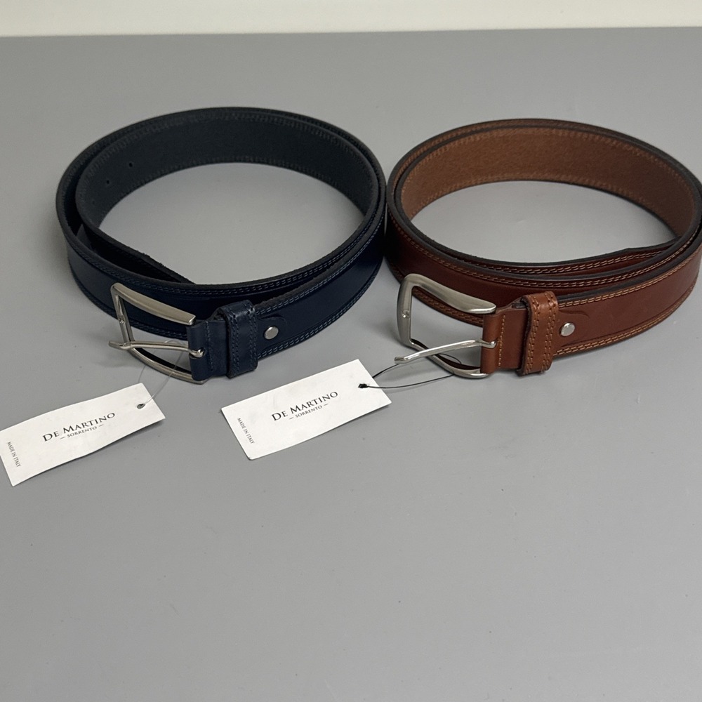 Lot 2 NWT De Martino Sorrento Genuine Leather Belts Blue Brown Size 45 Italy - Picture 2 of 7